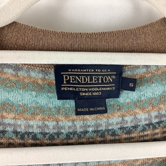 Pendleton Wool Tan and Light Aqua Cardigan Sweater - Picture 3 of 4